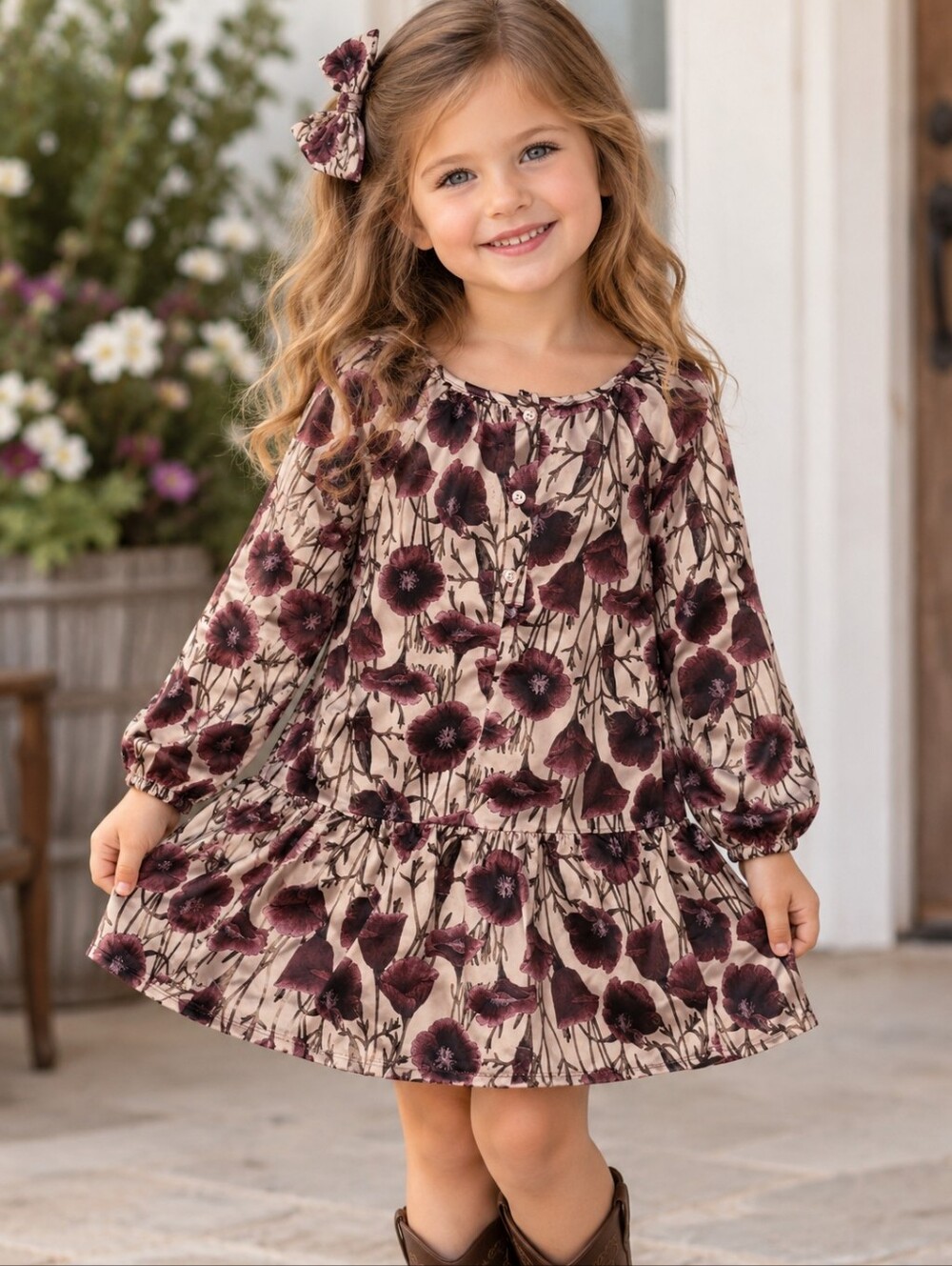 Pastourelle By Pippa & Julie Pink & Burgundy Floral Satin Kids Dress Girls 3T
